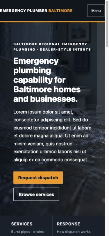 Emergency Plumber Baltimore concept — mobile home preview