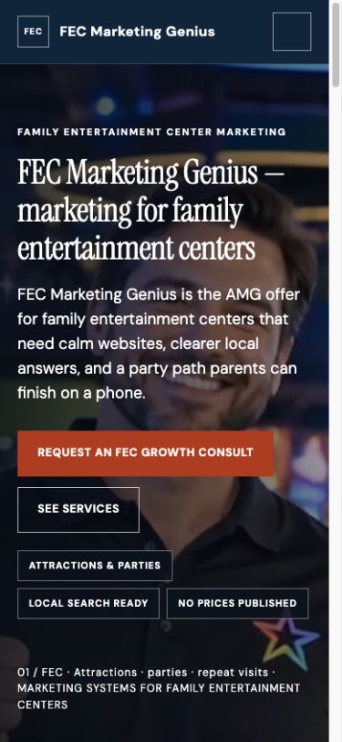 FEC Marketing Genius concept — mobile home preview
