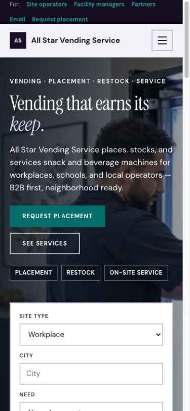 All Star Vending Service concept — mobile home preview