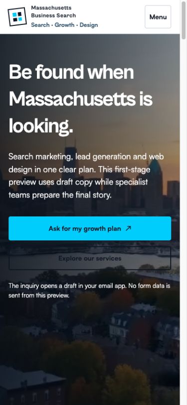 Massachusetts Business Search concept — mobile home preview