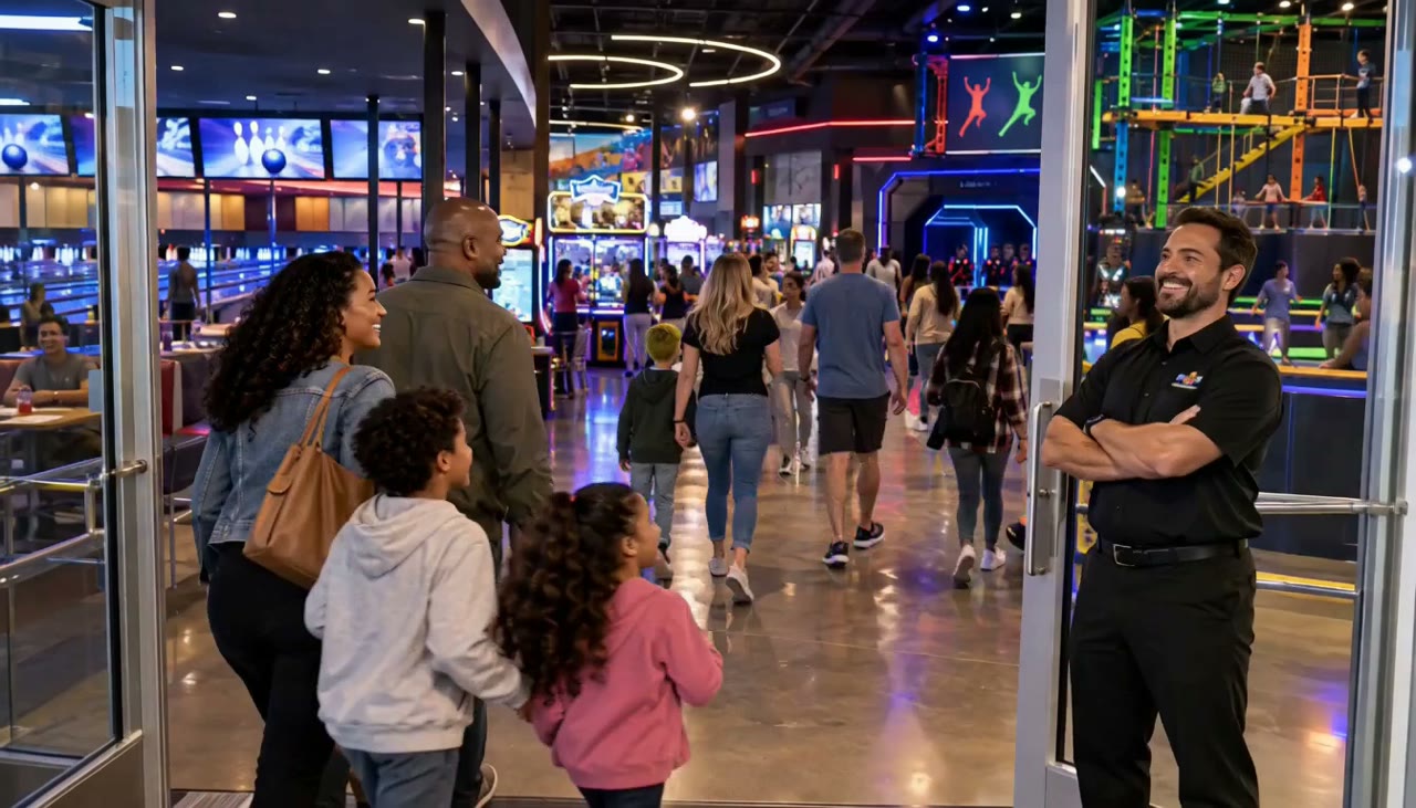 Family Entertainment Center Franchise concept — franchise inquiry preview under the headline Own the floor.