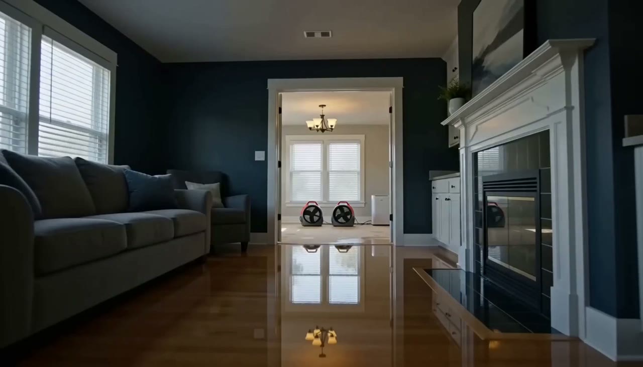 Water Damage Restoration DR concept — home services preview under the headline 'Dry-out, rebuild, and get back to normal.'